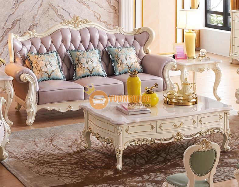 Bộ sofa phòng khách tân cổ điển màu tím FDL A19-5